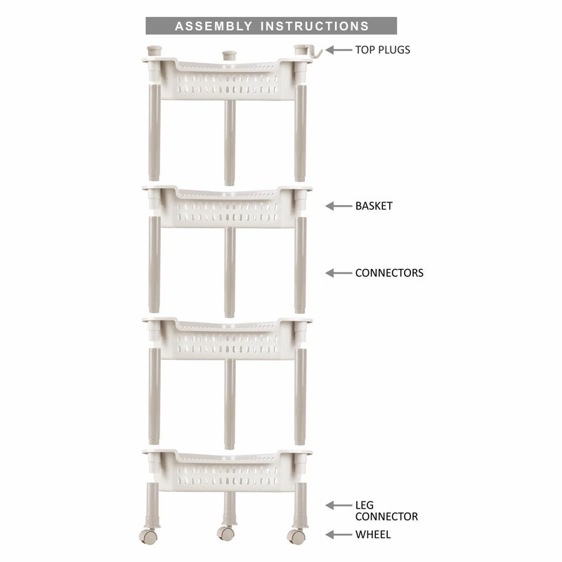 Nayasa Corner Trolley 4 Layers Kitchen Organizer Vegetable Stand for Kitchen Kitchen Shelf Organizer Vegetable Basket Vegetable Trolley with Wheels 395 X 28 X 89 cm Grey - Image 2
