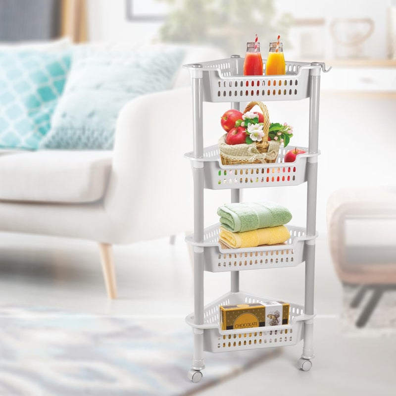 Nayasa Corner Trolley 4 Layers Kitchen Organizer Vegetable Stand for Kitchen Kitchen Shelf Organizer Vegetable Basket Vegetable Trolley with Wheels 395 X 28 X 89 cm Grey - Image 1