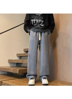Retro Striped Wool Trousers Mens Wide-Leg Denim Blue