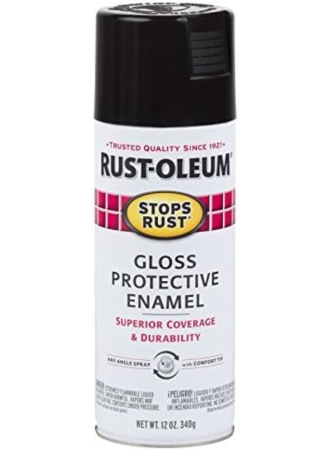 رست أوليوم طلاء بخاخ مينا واقي لامع مقاوم للصدأ أسود 340 جرام - Image 1
