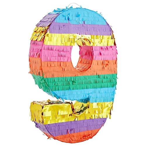 BLUE PANDA Rainbow Number 9 Pinata 165 x 114 x 3 in MultiColor for 9th Birthday Fiesta Party Supplies Party Favors Rainbow Birthday Decor - Image 1