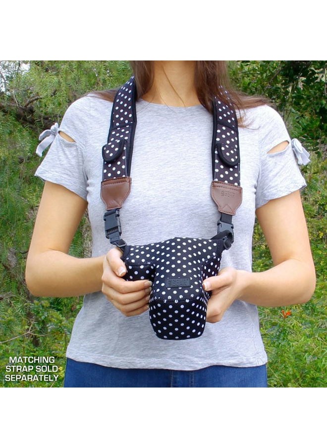USA Gear USA GEAR DSLR Camera Sleeve with Neoprene Protection, Holster Belt Loop and Accessory Storage - Compatible with Canon EOS Rebel T7, 850D, 250D, SL3, R7, Nikon D3500, D5600, and More (Polka Dot)  - Image 4