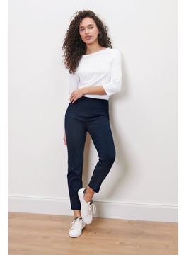 Tchibo Women Regular Fit Plain Straight Leg Pant, Navy  - Image 1