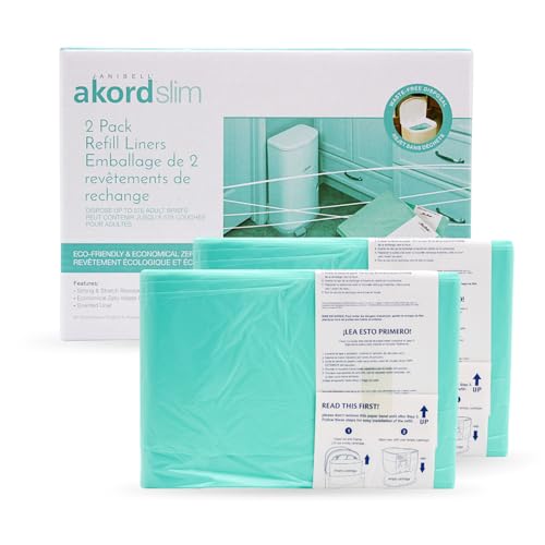 AKORD Janibell Akord Slim Diaper Pail Refill Liners, 2 Count, Scented & Stretch-Resistant, Holds Up to 288 Adult Briefs per Roll, Fits Akord Slim System, Easy Cut & Tie, Odor Control, Pack of 1 - Image 2
