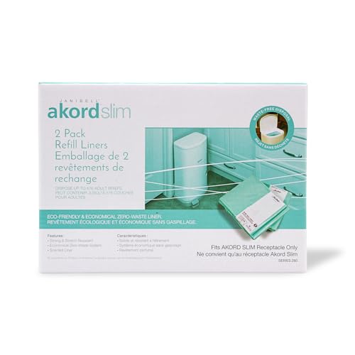 AKORD Janibell Akord Slim Diaper Pail Refill Liners, 2 Count, Scented & Stretch-Resistant, Holds Up to 288 Adult Briefs per Roll, Fits Akord Slim System, Easy Cut & Tie, Odor Control, Pack of 1 - Image 1