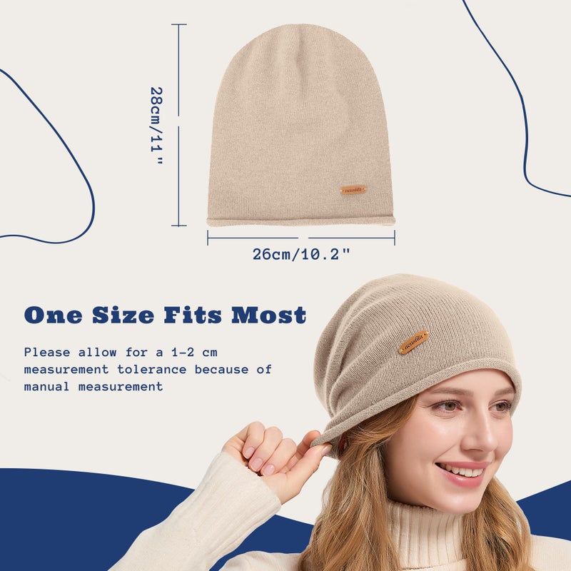 ACUSHLA 100% Merino Wool Slouchy Beanie for Women & Men Knit Winter Hat Unisex Warm Skull Cap for Cold Weather, Light Beige - Image 3