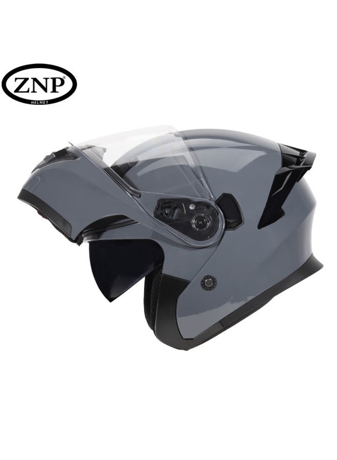 Znp 808 Motorcycle Helmet Uni Flip-up Helmet Four Seasons Universal Electric Motorcycle Full Face Helmet Cement Gray L - Image 1