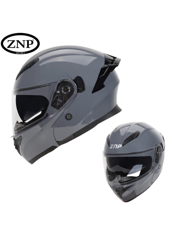 Znp 808 Motorcycle Helmet Uni Flip-up Helmet Four Seasons Universal Electric Motorcycle Full Face Helmet Cement Gray L - Image 3