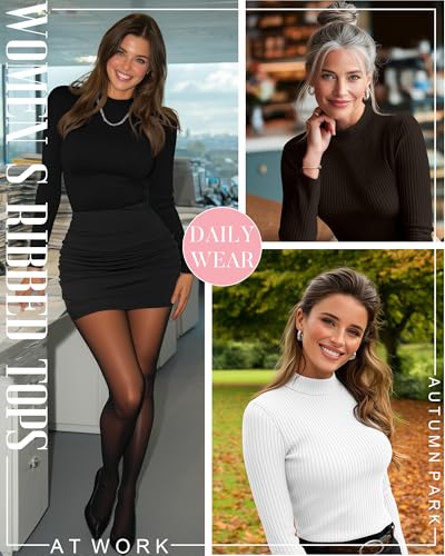 Riyiper 3 Pack Womens Ribbed Shirts Mock Turtleneck Long Sleeve Tops Slim Fitted Undershirts Casual Basic Layering TeesBlack White Dark BrownSmall - Image 3