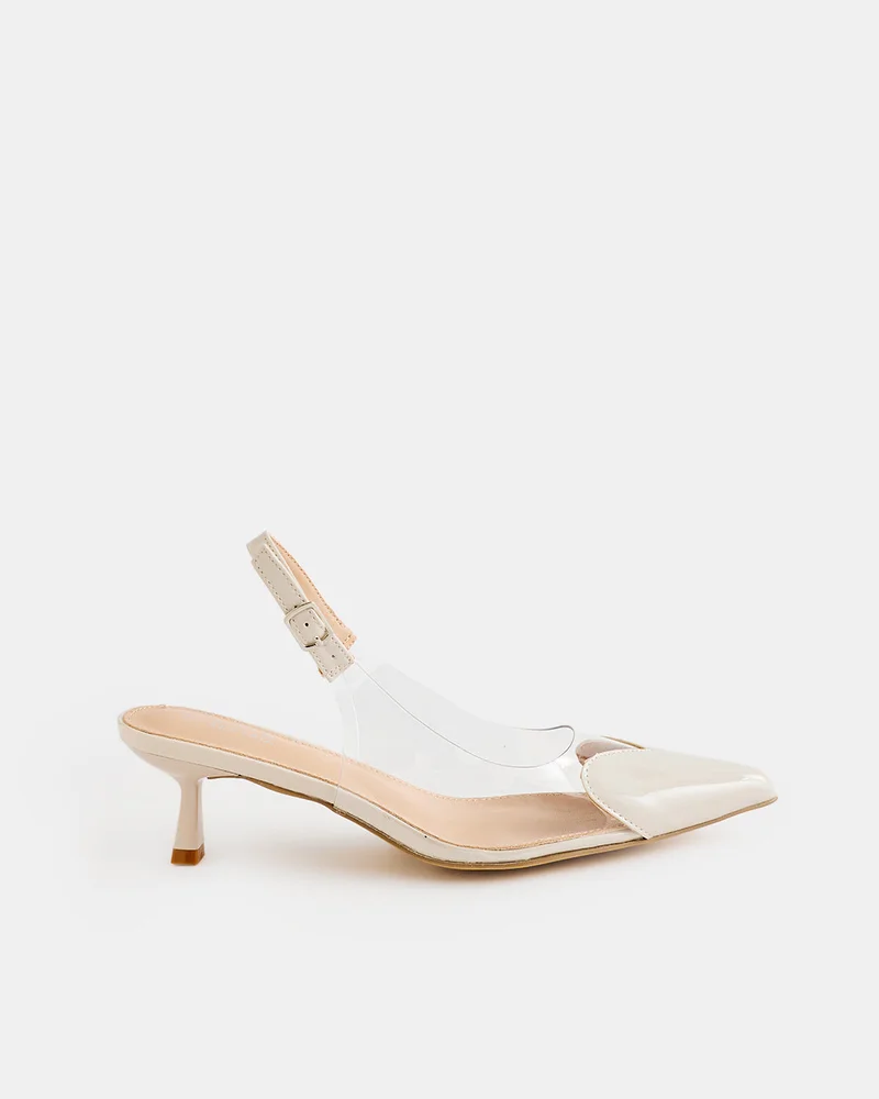 REDTAG Women Beige Vinyl Slingback Heels