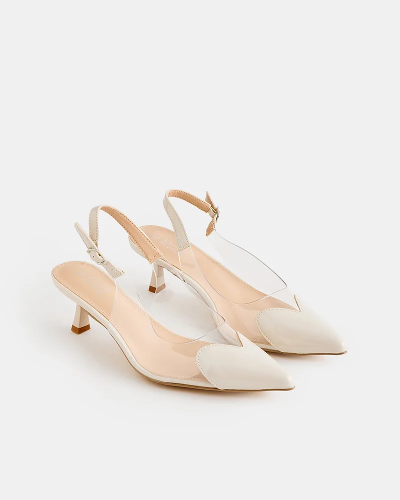 REDTAG Women Beige Vinyl Slingback Heels