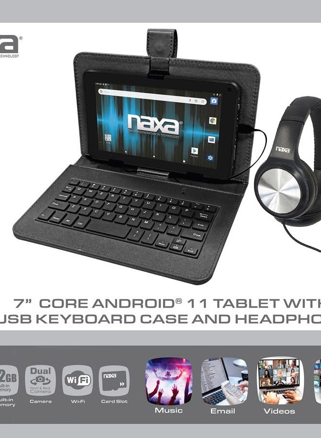 Naxa NID-7056 Android 11 Tablet with 7” HD TN Screen USB Keyboard Case and Headphone, 1.6 GHz Quad Core Processor, 2GB Ram, 32GB Storage, Front and Rear Cameras, Speaker and Microphone, Black - Image 4