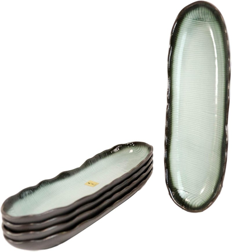 Ebros Gift Porcelain Serveware And Drinkware Artistic Ocean Zen Aquamarine Black Gradient Textured Restaurant Supply Pack Of 5 Long Dinner Entree Wavy Oval Concave Platter Plate 1325L - Image 3