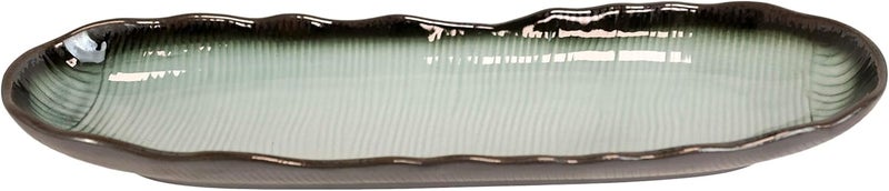 Ebros Gift Porcelain Serveware And Drinkware Artistic Ocean Zen Aquamarine Black Gradient Textured Restaurant Supply Pack Of 5 Long Dinner Entree Wavy Oval Concave Platter Plate 1325L - Image 5