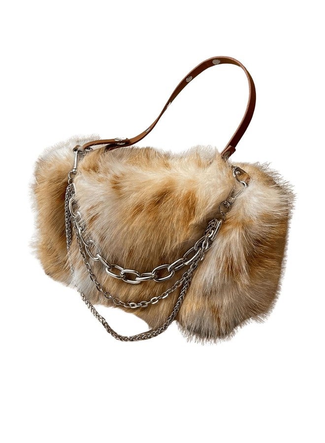 MakeMeChic Women's Faux Fur Hobo Bag Top Handle Fuzzy Shoulder Handbags Plush Square Bags Purse Brown One-Size - Image 1
