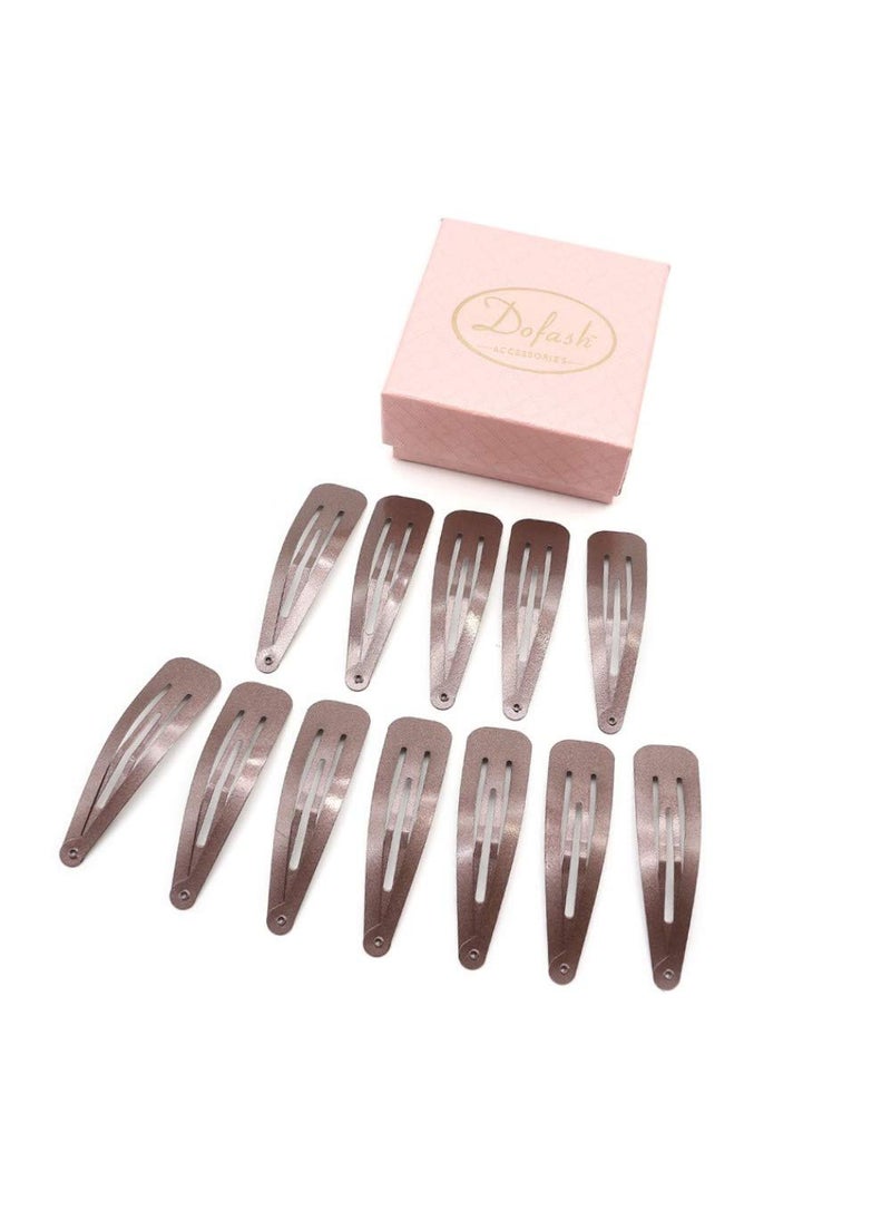 Dofash - Dofash 7CM275IN Brown Snap Hair Clips Hair Grips Metal Hair Clips 7Cm275In Hair Accessories For Women 12PCS Brown - Image 1