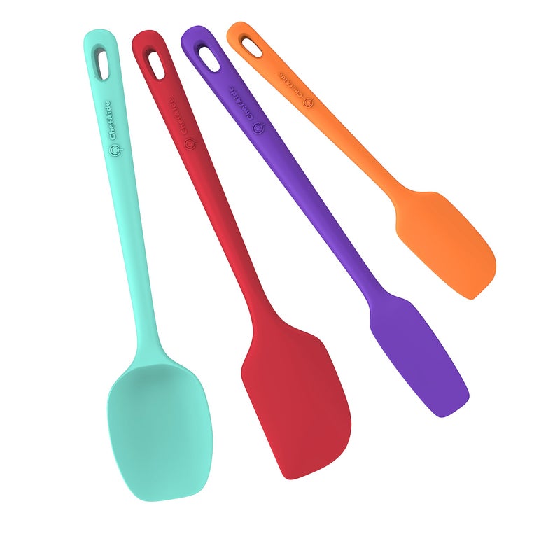ChefAide 4 Pieces Silicone Spatula Set Food Grade Rubber Spatula Upgrade Strong Handle with Ergonomic Grip Heat Resistant for Nonstick Cookware Cooking