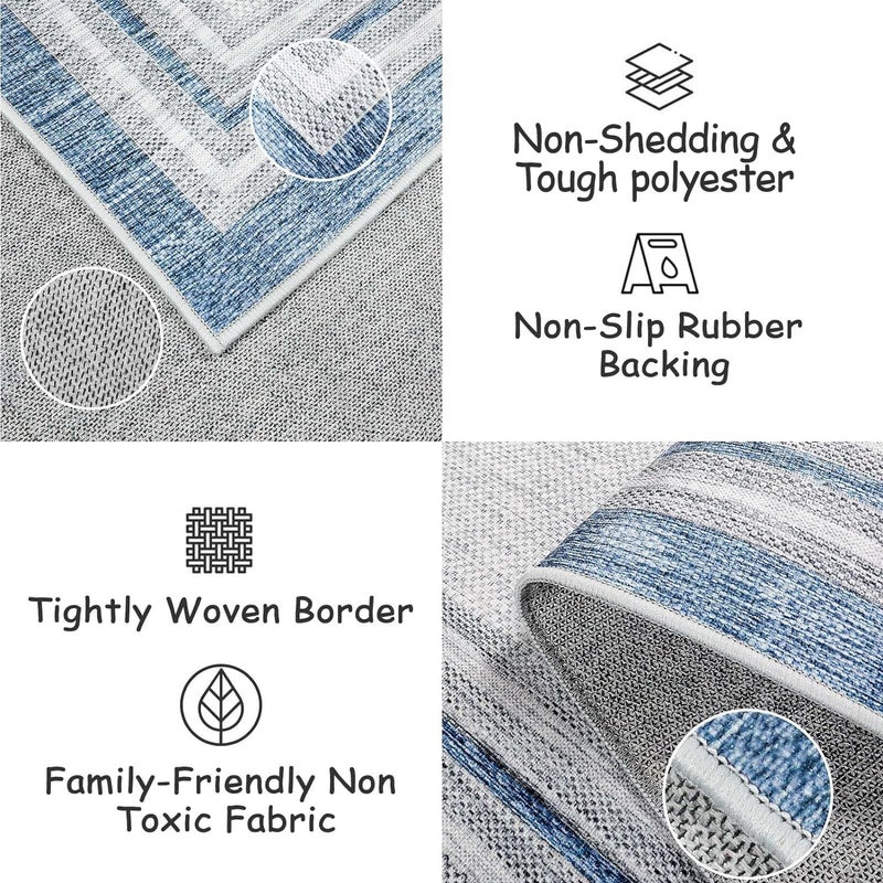 Beeiva Border Blue Rugs for Entryway, Kitchen Rugs Non Slip Washable 2x3 Throw Mat with Rubber Backing, Modern Printed Small Accent Carpet for Bedroom Indoor Bathroom - Image 4