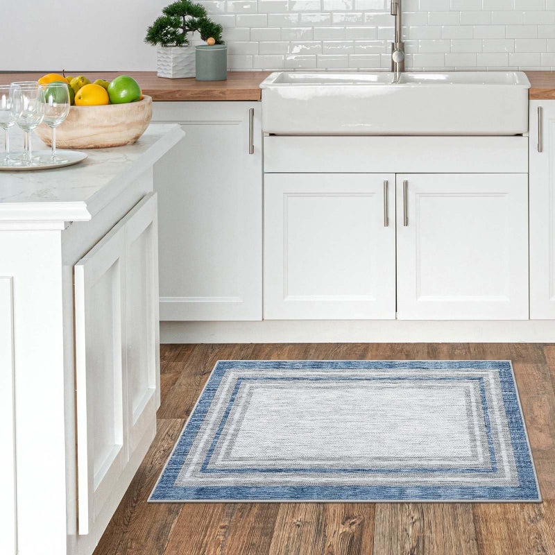 Beeiva Border Blue Rugs for Entryway, Kitchen Rugs Non Slip Washable 2x3 Throw Mat with Rubber Backing, Modern Printed Small Accent Carpet for Bedroom Indoor Bathroom - Image 5