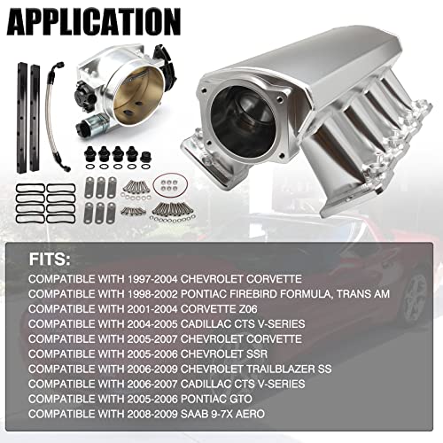 TEMSONE 92MM Intake Manifold Sheet Metal Fabricated EFI with Fuel Rails and Throttle Body & Throttle Position Sensors TPS IAC Compatible with Chevrolet GMC Pontiac LS LS1 LS2 LS6 Silver - Image 2