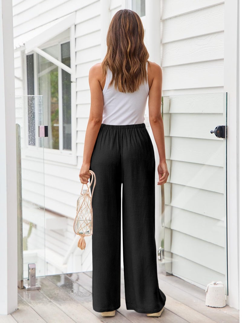 LILLUSORY Linen Wide Leg Pants Womens Palazzo Flowy Beach Vacation 2026 Summer Spring Fashion Outfits Clothes Clothing Trendy Skirts Cute Resort Wear Cruise High Waisted Boho Travel Trousers Pockets - Image 4