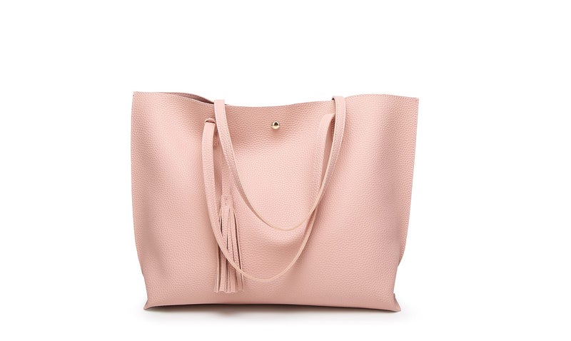 Dreubea Women's Soft Faux Leather Tote Shoulder Bag from, Big Capacity Tassel Handbag Pink - Image 2