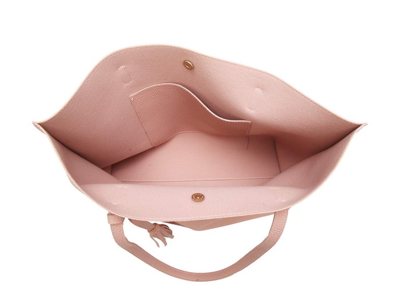 Dreubea Women's Soft Faux Leather Tote Shoulder Bag from, Big Capacity Tassel Handbag Pink - Image 5