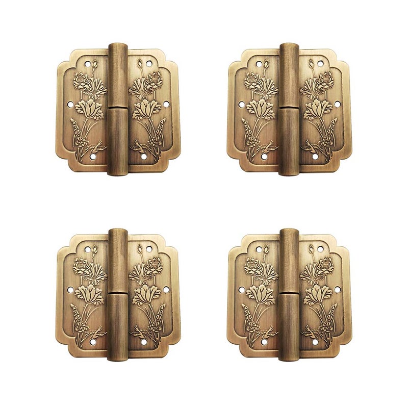 Tiazza 4Pcs Antique Brass Visible Small Hinges, 2x2 Inches Furniture Cabinet Drawer Double Door Removable Hinges - Image 1