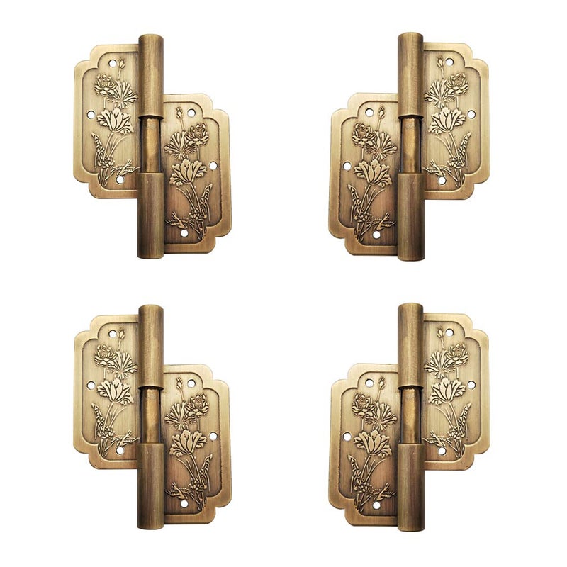 Tiazza 4Pcs Antique Brass Visible Small Hinges, 2x2 Inches Furniture Cabinet Drawer Double Door Removable Hinges - Image 2