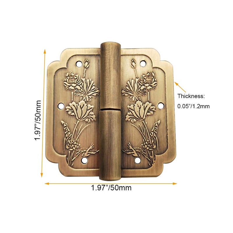 Tiazza 4Pcs Antique Brass Visible Small Hinges, 2x2 Inches Furniture Cabinet Drawer Double Door Removable Hinges - Image 3