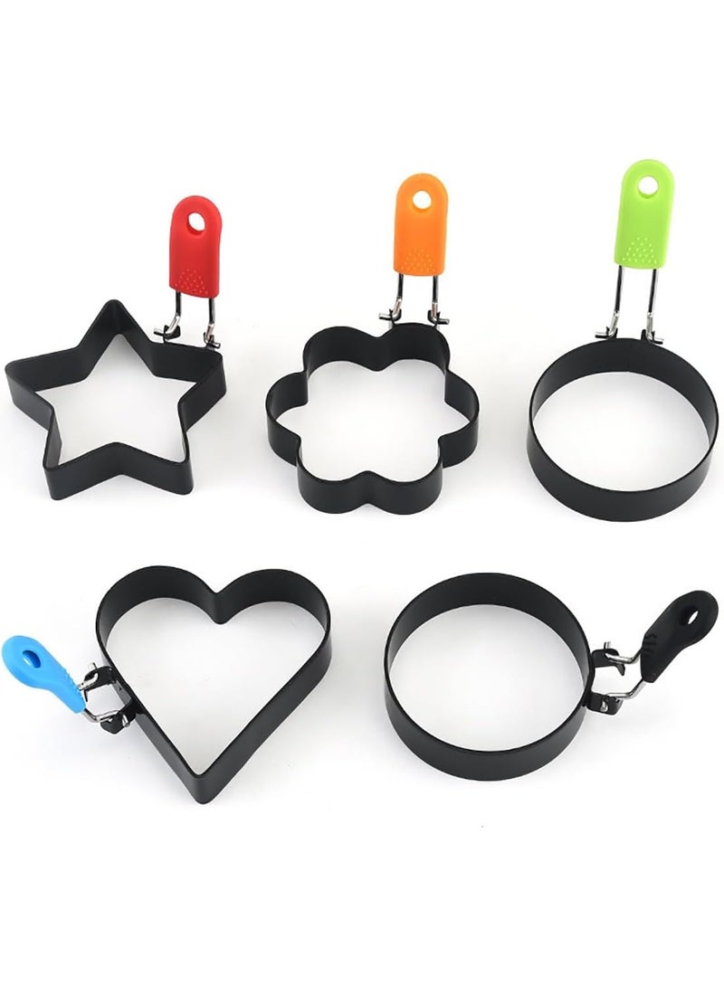 5 قطع من صانع الأومليت المصنوع من الفولاذ المقاوم للصدأ، حلقة طهي البيض غير المنتظمة مع مقبض قابل للطي، قالب تشكيل البيض، قالب الأومليت لبيض المافن الأومليت - Image 1