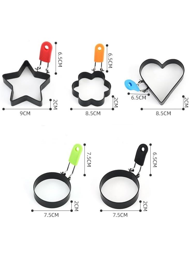 5 قطع من صانع الأومليت المصنوع من الفولاذ المقاوم للصدأ، حلقة طهي البيض غير المنتظمة مع مقبض قابل للطي، قالب تشكيل البيض، قالب الأومليت لبيض المافن الأومليت - Image 2