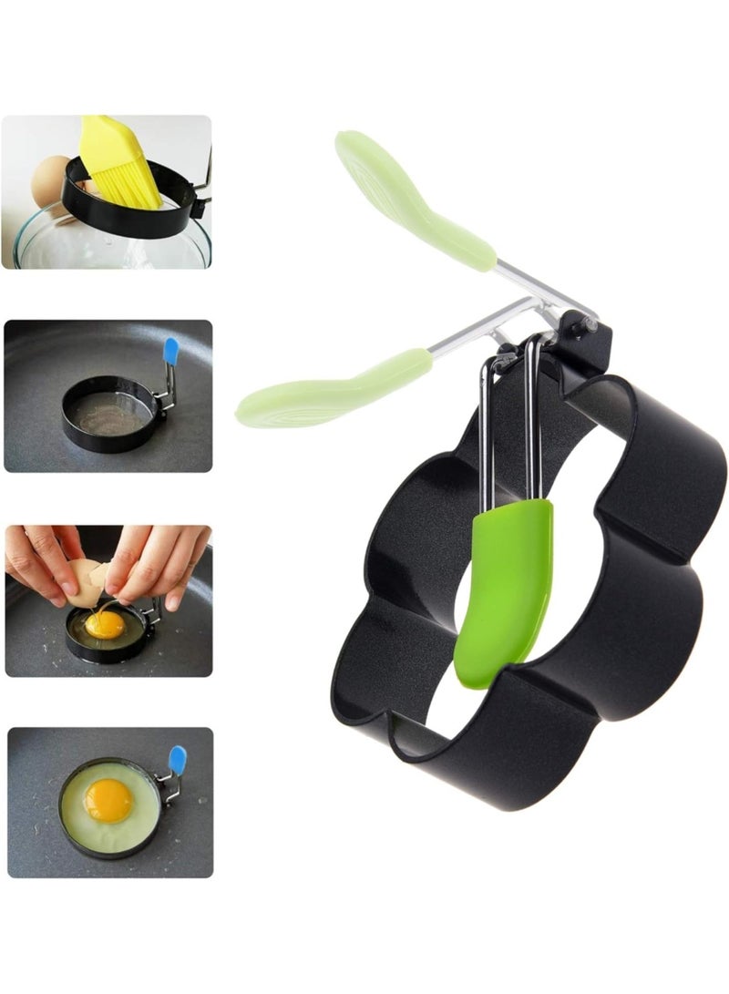 5 قطع من صانع الأومليت المصنوع من الفولاذ المقاوم للصدأ، حلقة طهي البيض غير المنتظمة مع مقبض قابل للطي، قالب تشكيل البيض، قالب الأومليت لبيض المافن الأومليت - Image 3