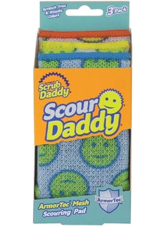 Scrub Daddy Scour Daddy Multi Surface ArmourTec Mesh Scouring Pad, Absorbent, Soft in Warm Water, Firm in Cold, Scratch Free, Odor Resistant, Easy to Clean, Multicolour, Set Of 3.  - Image 1