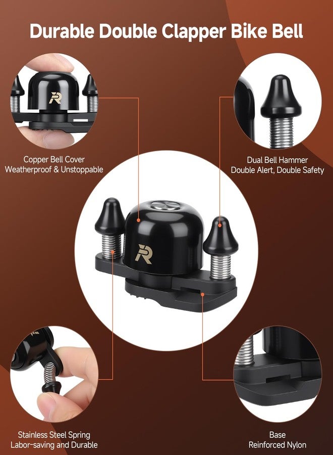POWVINE Bike Bell, Max 100dB Bike Bells for Adults, Portable Bicycle Bell Fit 22.2-31.8mm Road Bike Bar Handlebars, Waterproof, Durable Double Hammer Design (Black) - Image 2