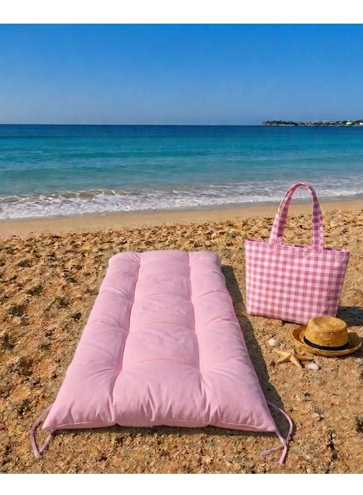 Floor Foldable Double face Mattress 80*200 cm , Pink Cheks Design - Image 2