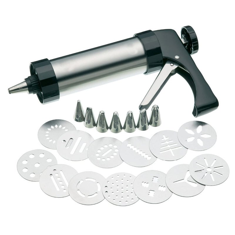 Dontodent Cookie Press Set Stainless Steel Cookie Maker Biscuit Press Icing Gun Set with 13 Metal Cookie Press Discs for Cake Decoration 