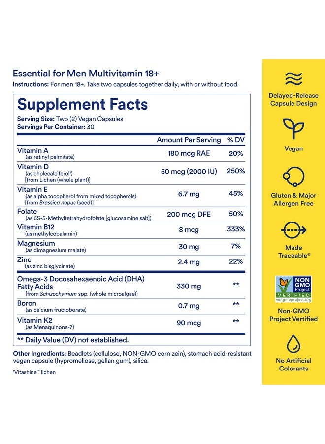 Ritual Multivitamin for Men 18+ with Zinc, Vitamin A and D3 for Immune Function Support*, Omega-3 DHA, B12, K2, Gluten Free, Non-GMO, Vegan, Mint Essenced, 30 Day Supply - Image 3