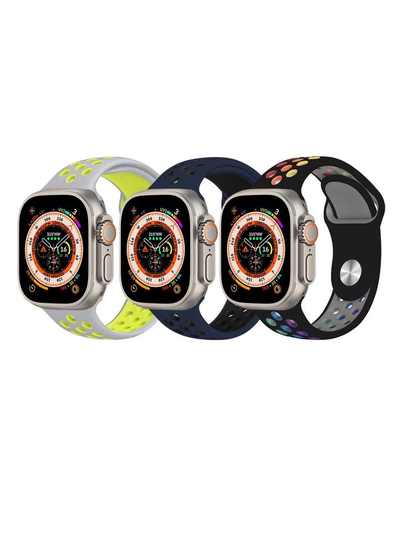 CATANES - 3 Pack For Apple Watch 49mm 45mm 44mm 42mm Silicone Sport Band Nike Strap Compatible With iWatch Series Ultra/8/7/SE/6/5/4/3/2/1 - Image 1