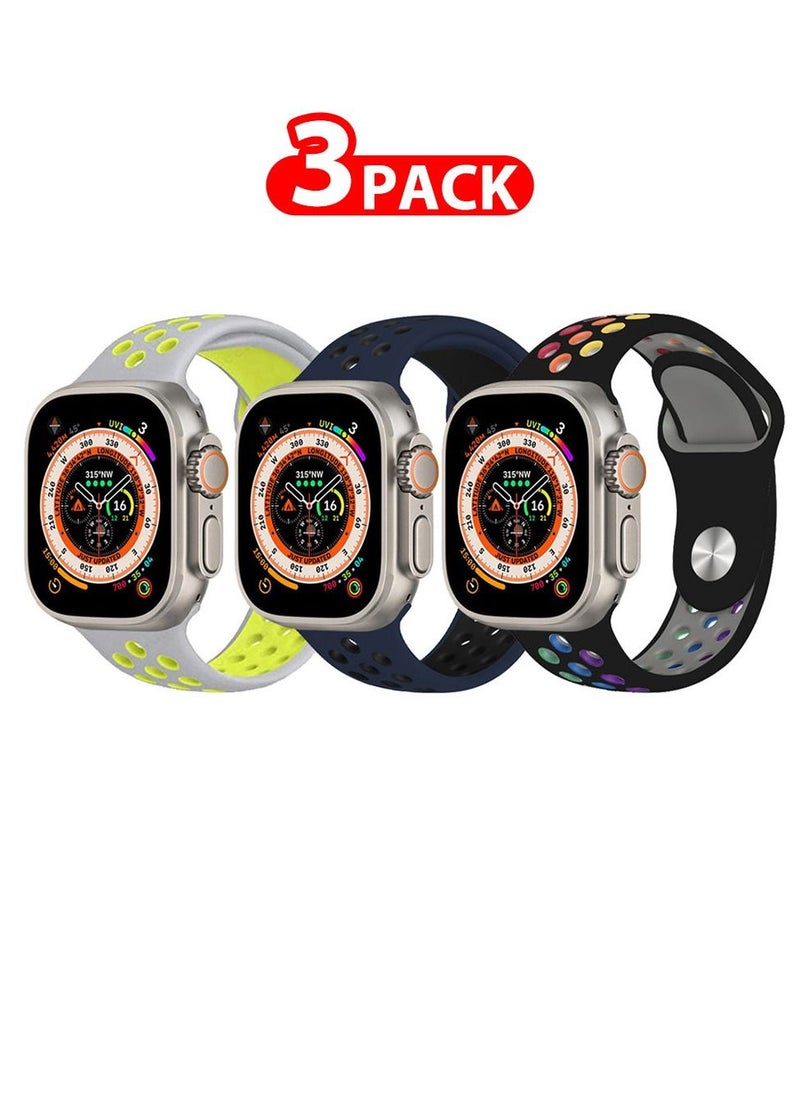 CATANES - 3 Pack For Apple Watch 49mm 45mm 44mm 42mm Silicone Sport Band Nike Strap Compatible With iWatch Series Ultra/8/7/SE/6/5/4/3/2/1 - Image 1
