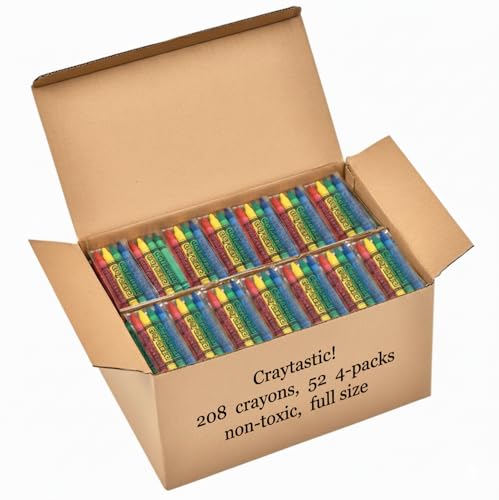 Craytastic! 52 Sets of 4-Packs in Cello (208 Count total bulk Crayons) - Large Box of Crayons Bulk For School Teachers, Restaurants, Party Favors, Crayon Packs, Non-Toxic - Image 1