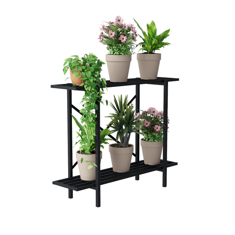 Zhongma 2 Tier Window Height Metal Sturdy Heavy Plant Stand, Narrow Plant Stand Indoor and Outdoor, L35.43 x W10.3 x H27.5 inch, 440 LBS Capacity & Heavy Duty Construction - Image 1