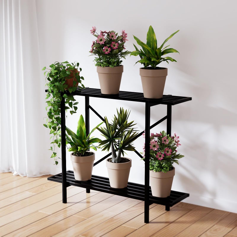 Zhongma 2 Tier Window Height Metal Sturdy Heavy Plant Stand, Narrow Plant Stand Indoor and Outdoor, L35.43 x W10.3 x H27.5 inch, 440 LBS Capacity & Heavy Duty Construction - Image 2