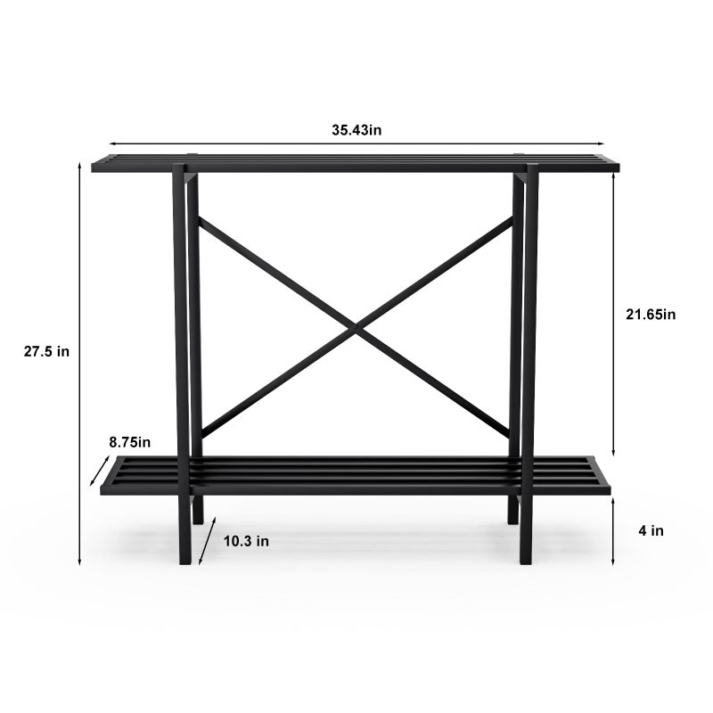 Zhongma 2 Tier Window Height Metal Sturdy Heavy Plant Stand, Narrow Plant Stand Indoor and Outdoor, L35.43 x W10.3 x H27.5 inch, 440 LBS Capacity & Heavy Duty Construction - Image 3