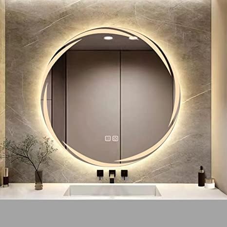 Quality Glass Bathroom LED ?Wall Mount Mirror with Touch Sensor, 3 Light Effects, Glass, Round LED-28 (24 x 24 Inch), Silver - Image 3