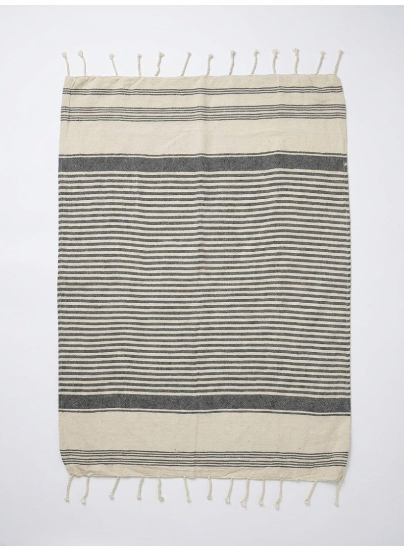 Ambrosia 90x180 cm Polycotton Charcoal Turkish/Fouta Towels Rejuvinate Beach Towel and Picnic Blanket, Quick Drying Lightweight Flat Weave Travel Wrap Bath Throw with Fringes - Image 1
