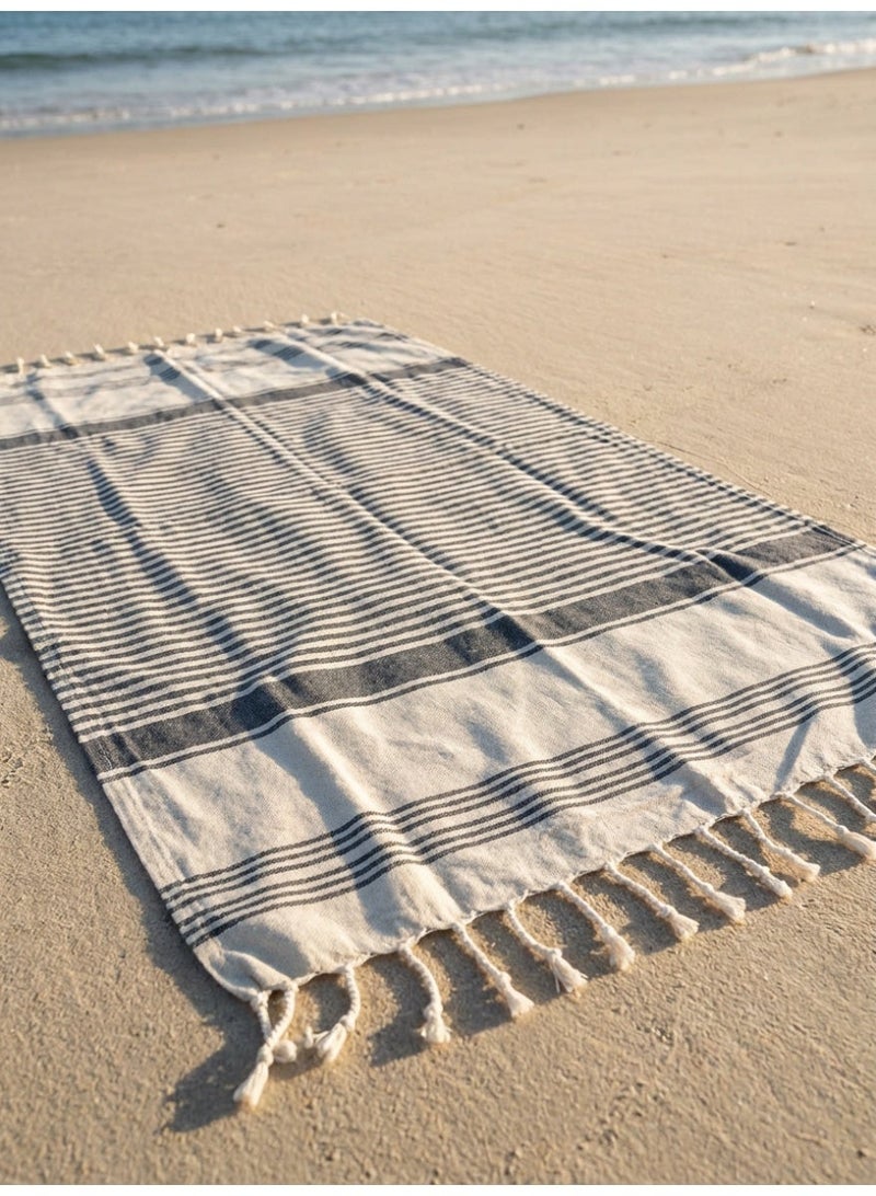 Ambrosia 90x180 cm Polycotton Charcoal Turkish/Fouta Towels Rejuvinate Beach Towel and Picnic Blanket, Quick Drying Lightweight Flat Weave Travel Wrap Bath Throw with Fringes - Image 2
