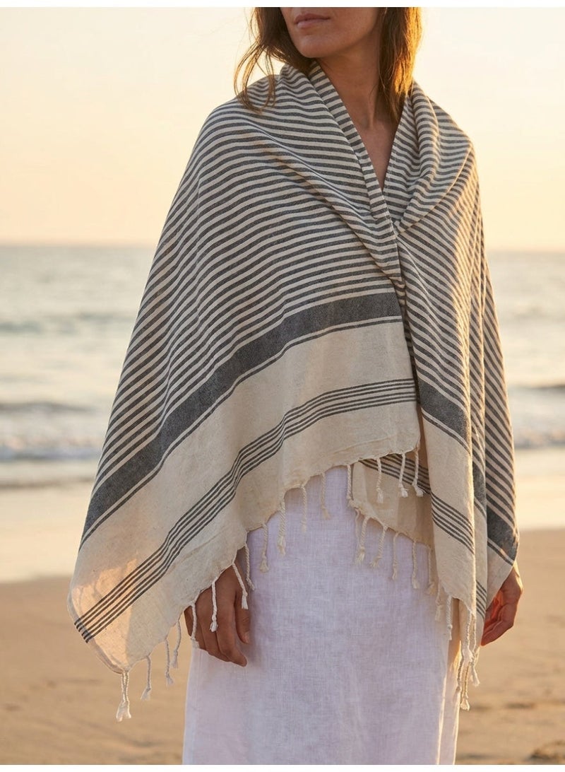 Ambrosia 90x180 cm Polycotton Charcoal Turkish/Fouta Towels Rejuvinate Beach Towel and Picnic Blanket, Quick Drying Lightweight Flat Weave Travel Wrap Bath Throw with Fringes - Image 4