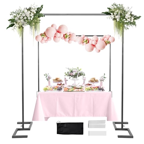WellSign 8.2FT Square Wedding Arch,Metal Arch Backdrop Stand Heavy Duty Adjustable,Extra 2 Clamp Change Over The Table Rod Stand,Black Balloon Arch Stand for Valentine Party Decor,Photoshoot Backdrop Stand Kit - Image 1