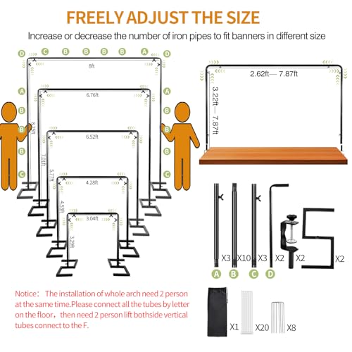 WellSign 8.2FT Square Wedding Arch,Metal Arch Backdrop Stand Heavy Duty Adjustable,Extra 2 Clamp Change Over The Table Rod Stand,Black Balloon Arch Stand for Valentine Party Decor,Photoshoot Backdrop Stand Kit - Image 4